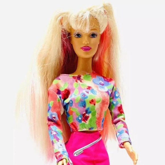 Mattel Other - MATTEL BARBIE Doll Long Blonde Colorful Hair Articulated Elbows & Knees 12" Tall